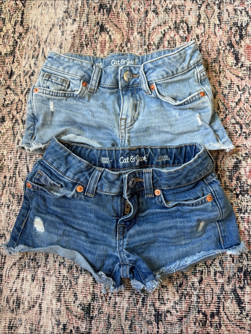 Cat & Jack Two-Pack Distressed Denim Shorts — Light and Dark Blue